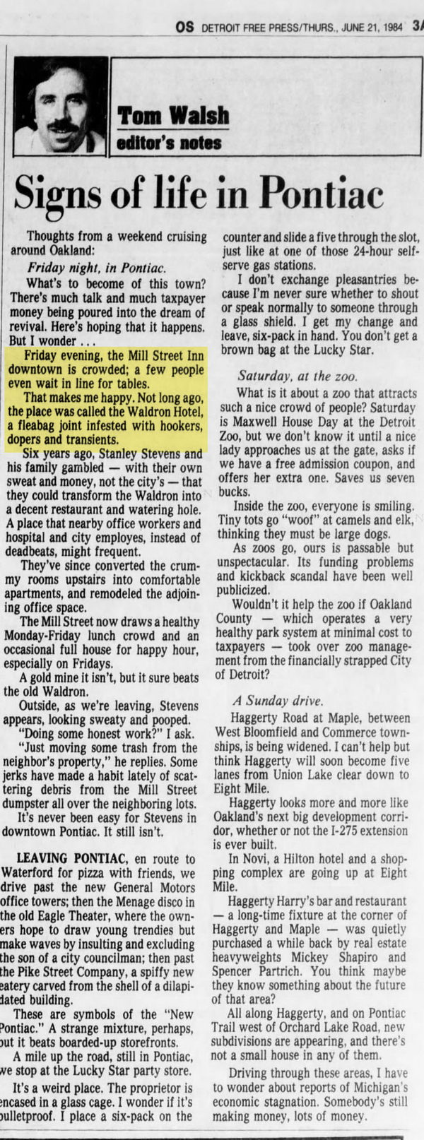 Waldron Hotel - Jun 21 1984 Article (newer photo)